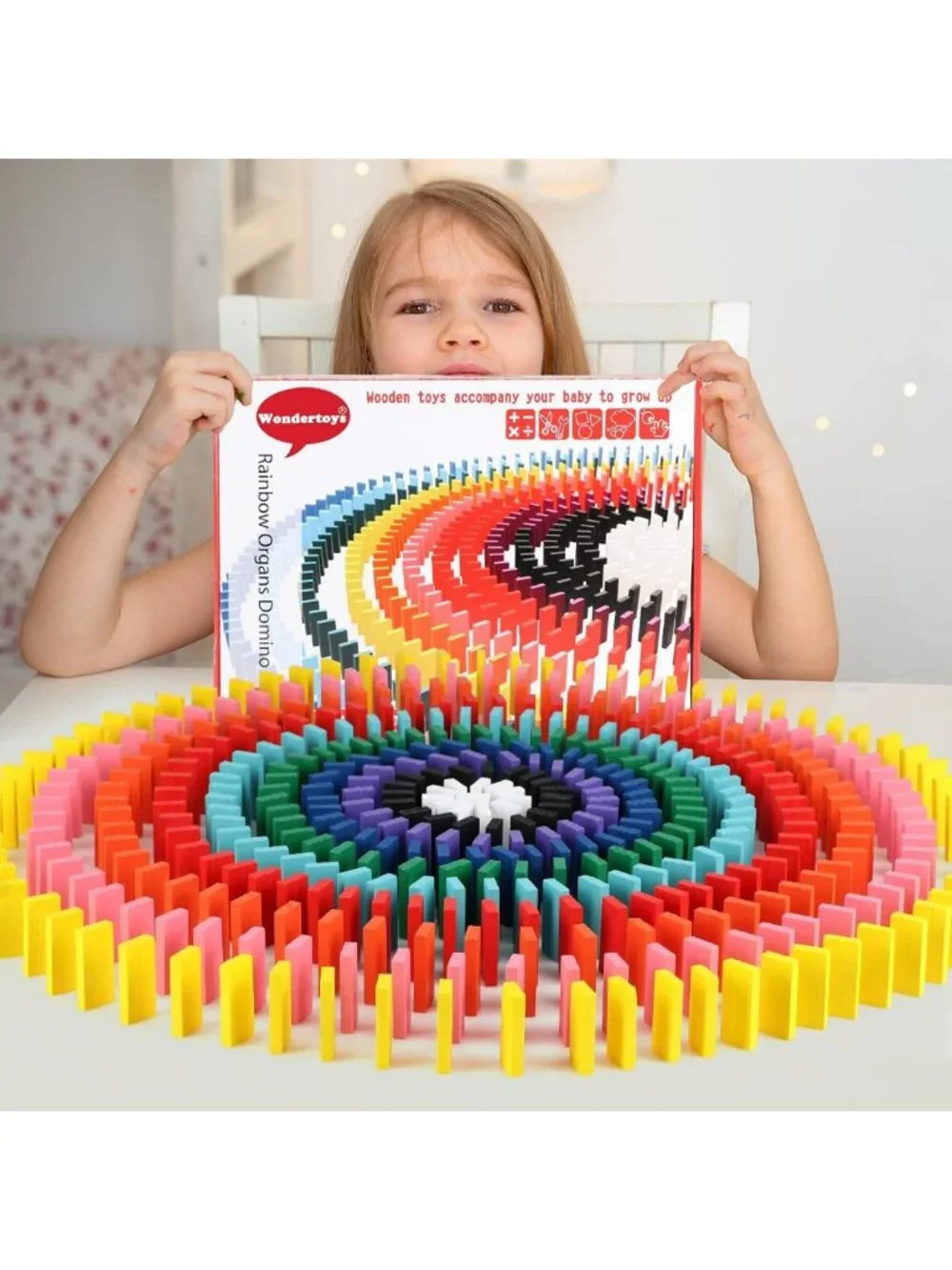 1000 PCS Colorful Wooden Dominoes Set for Kids - Educational Racing Game
